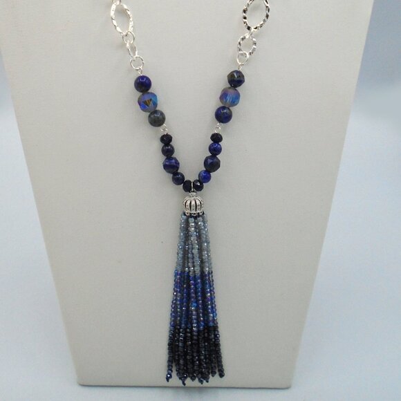 💥NWT💥NATURAL LAPIS LAZULI and Chrysocholla Long Necklace and Earrings Set - Picture 3 of 5